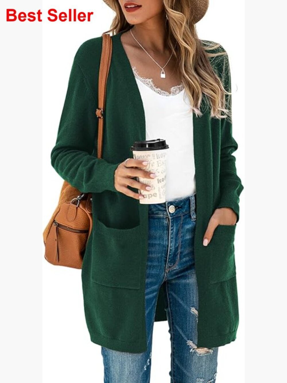 Long Sleeve Kimono Cardigan Open Front Knit Sweater Coat with Pockets